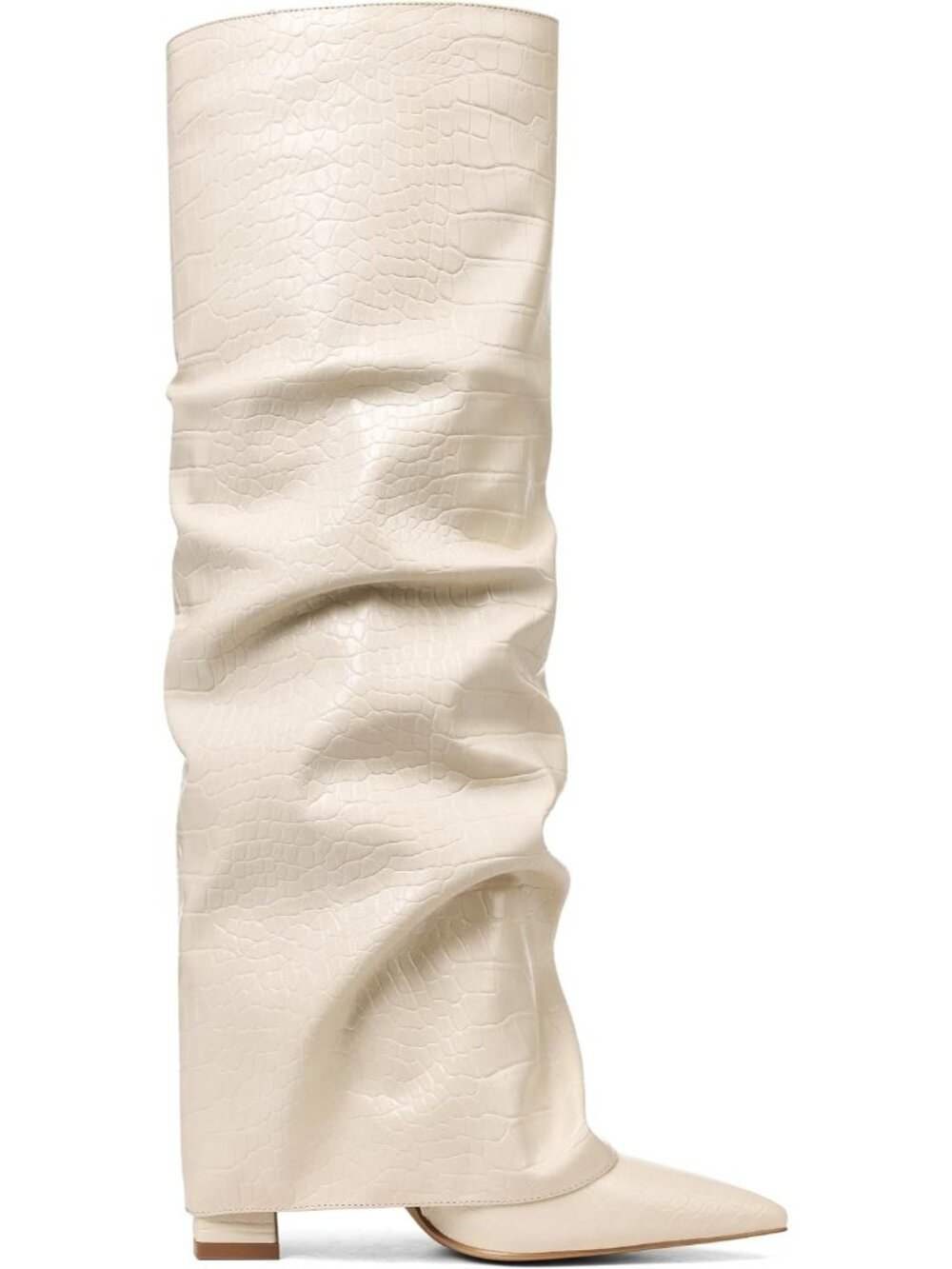 Women's Apricot Comfortable Pointed Toe Fold Over Chunky Slouchy Knee High Boots - Picture 3 of 5